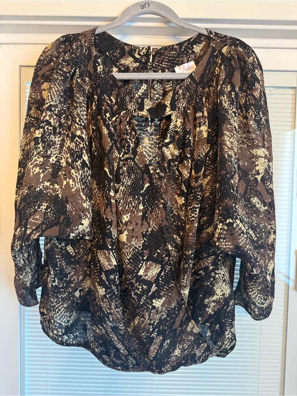 Parker Brown & Black Snake Printed Women’s 100% Silk Blouse size Large